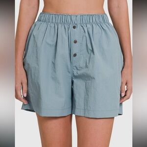 High Waist Blue and Gray Relaxed Fit Shorts